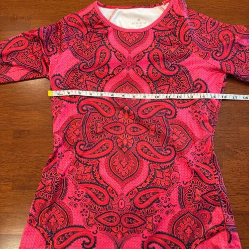 Athleta Sierra Nevada Active Wear Shirt Top Women's Small Pink Red Paisley - Picture 5 of 7