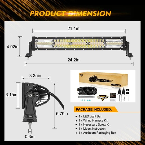 Barra de luces LED de trabajo de conducción AUXBEAM 22" 6 modos estroboscópica para Jeep camión SUV ATV lámpara - Imagen 7 de 12