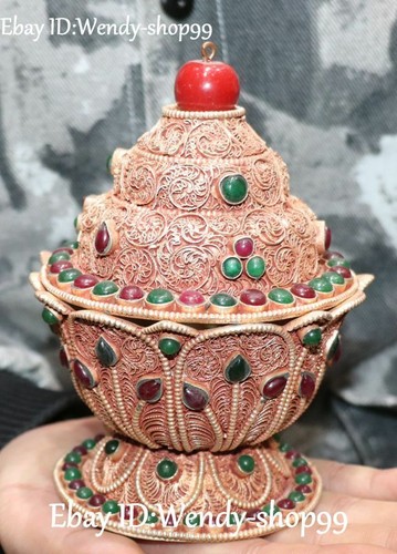 Tibeten Silver Filigree Gold Gild Gem Dynasty Palace Pot Jar Crock Tank Jug - Picture 4 of 12