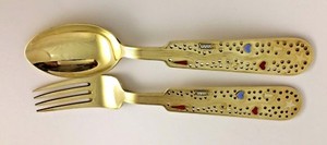 A-MICHELSEN-1939-Christmas-Spoon-amp-Fork-Set-6-25-034-Denmark-Silver-Gold