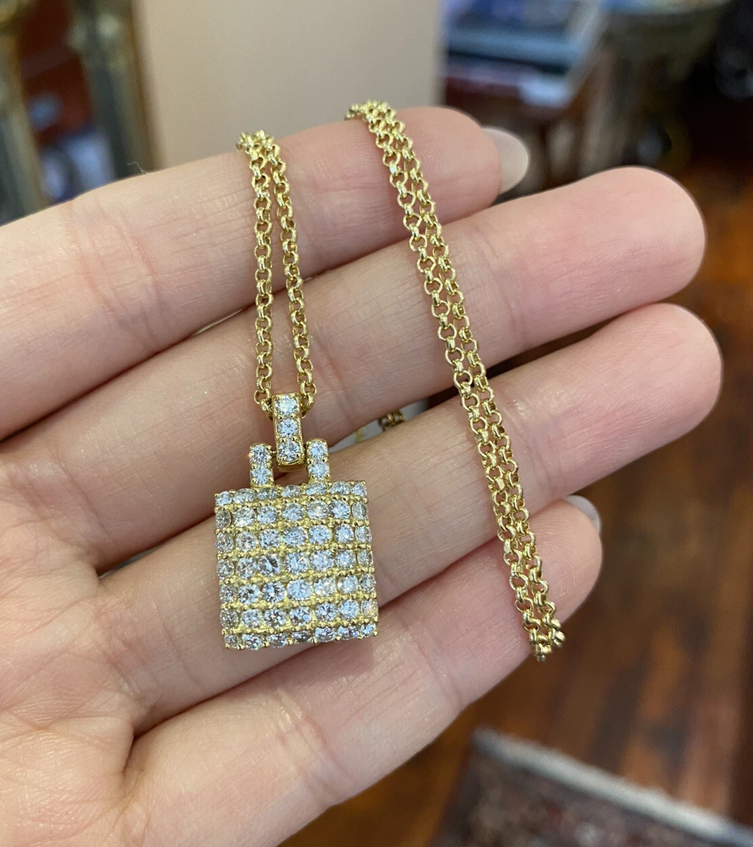 Square diamond pendant yellow cheap gold