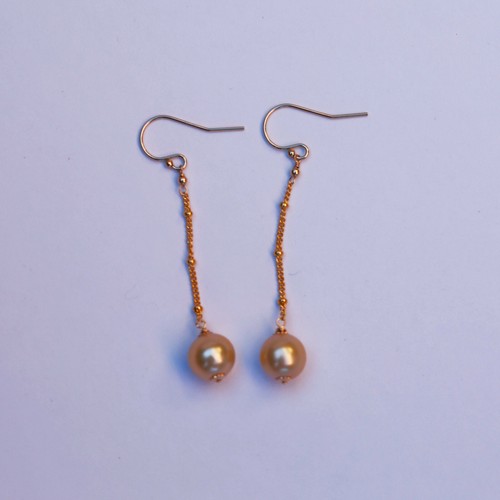 natural high luster Australia gold seawater Pearl 9.5-10mm 14KGF Earring 40mm #4 - Picture 2 of 11