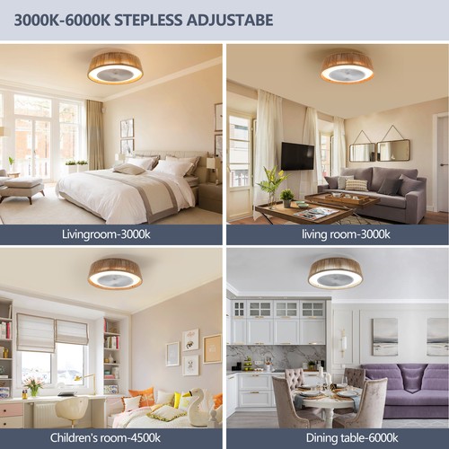 21 inch Ceiling Fan LED Light Rattan Caged Flush Mount w APP Remote Control Kit - Picture 10 of 11