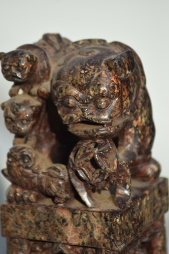 ANTIQUE LARGE SOU SHAN SOAPSTONE FOO DOG STATUE CHINESE SEAL CHOP TEMPLE LION - Picture 6 of 12