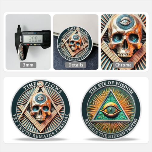 Allsehendes Auge Freimaurer Münzen-3D Totenkopf-Master Mason Freemason Sammlerstück Geschenk - Bild 8 von 18
