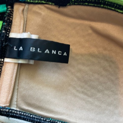 La Blanca Striped Bandeau Tankini Top Ruched Front Swimwear Green Blue Black 4 - Picture 4 of 8