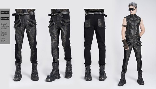 Devil Fashion Men Black Goth Punk Buckle Irregular Patched Pants Casual Trousers - Foto 12 di 19