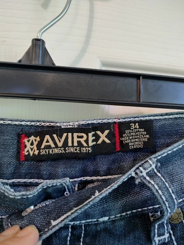 Vintage Avirex Jean Shorts Mens 34 Denim Jorts Baggy Embroidered Pockets Y2K - Picture 2 of 4