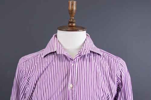 Etro Milano White & Purple Stripe Long Sleeve Button Down Shirt Size 41 - Picture 2 of 11