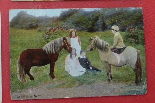 Postcard Who'll Race Me ? 2 Ponies Horse RP Commercial series