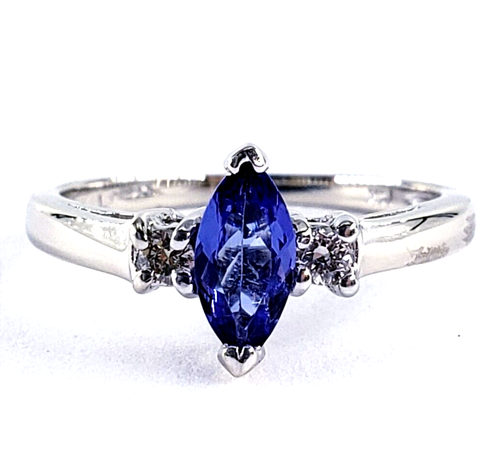 LEVIAN 14K White Gold TANZANITE DIAMOND Ring Womens Size 5.5 6 Marquise 3-Stone - Picture 3 of 13