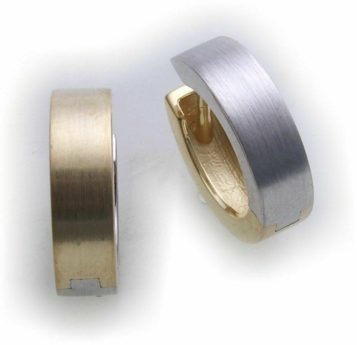 750 Gold Herren Single Ohrring Klapp Creolen Bicolor 18 karat Glanz 15 mm W - Picture 6 of 6