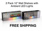 2 Pack Modern 10" Black Shelf Wall Decor with Ambient LED Lighting Easy Install