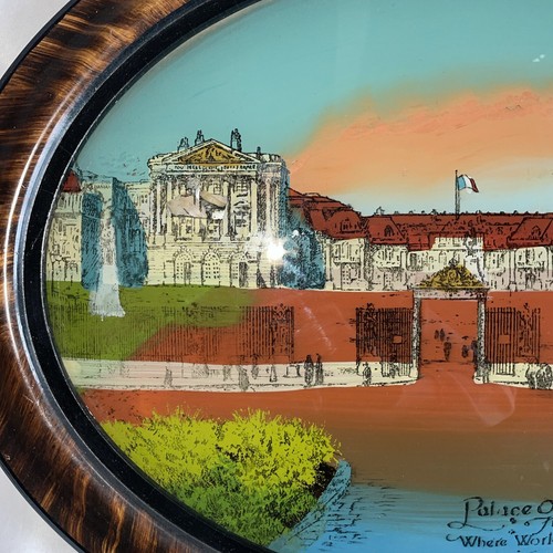 Antigua pintura reverso convexa marco de vidrio ovalado, Palacio de Versalles, Francia 1 - Imagen 3 de 15