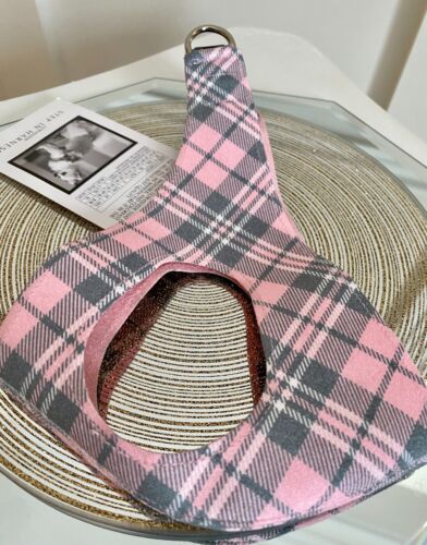 Susan Lanci Ultra Suede Scotty Baby Pink Plaid Step In Harness S/M BNWT - Picture 2 of 7