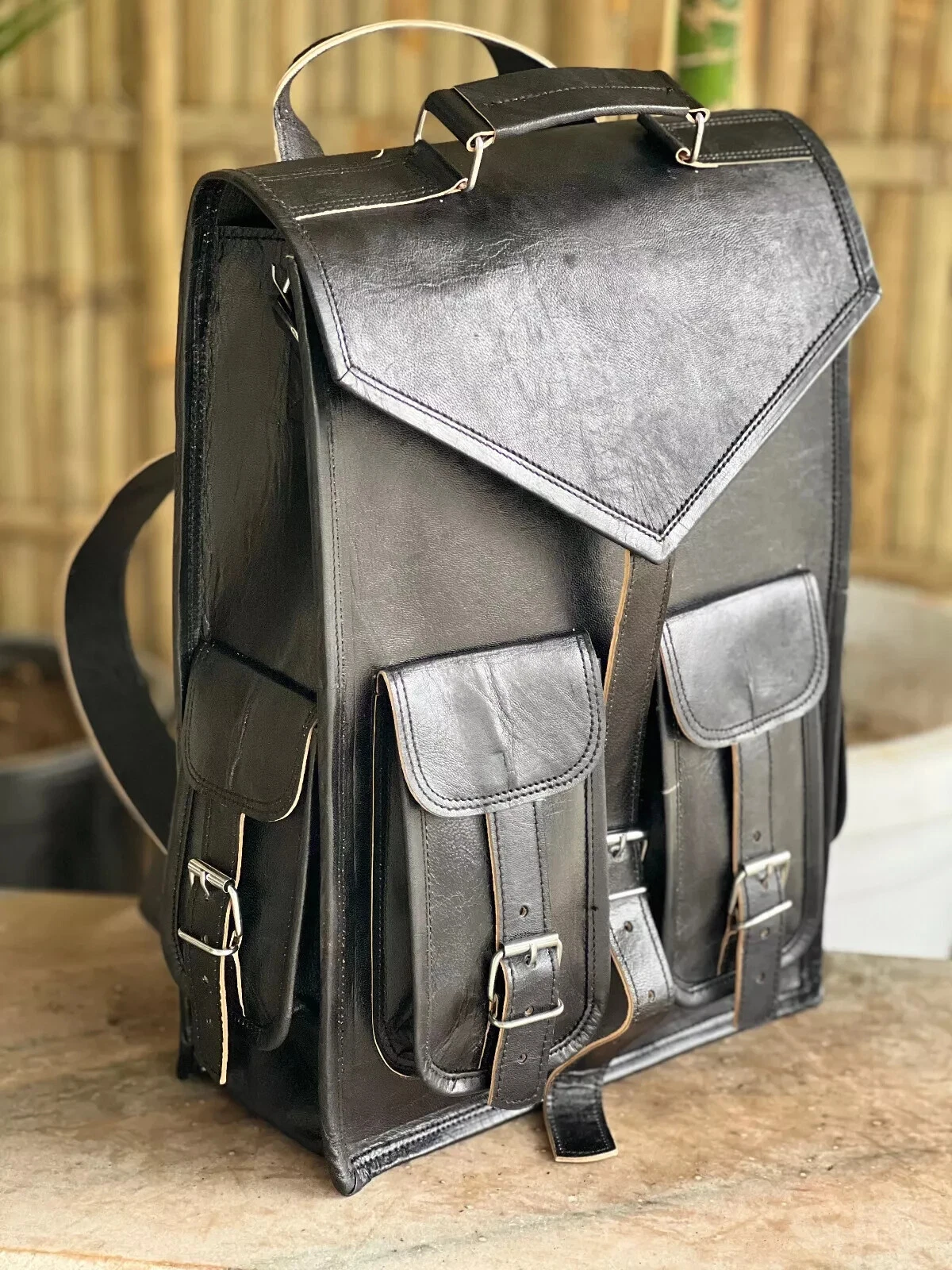 Genuine Leather Rucksack Travel Bag Men's And Women's New Large Backpack New 15'