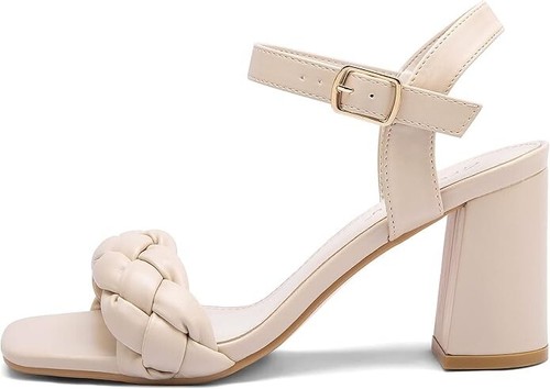 Greatonu Women's Braided Heeled Sandals Square Open Toe Summer Block Heels Dress - Picture 2 of 6