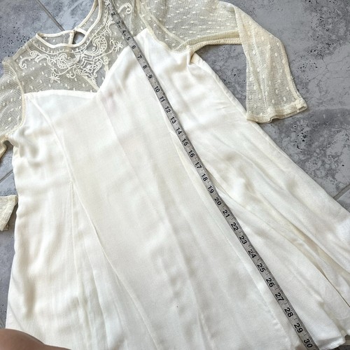 Chelsea & Violet A Line Mini Dress XS Beige Lined Long Sleeves Crew Neck Lace - Picture 5 of 10