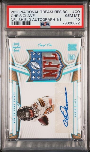 2022-2023 National Treasures BC Chris Olave NFL Shield Auto 1/1 Rookie RPA PSA10