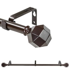 3/4" Diameter Adjustable Single Drapery Curtain Rod, Faceted Hexagonal, 28"-120"