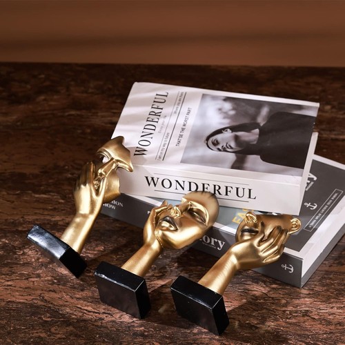 3 PCS Abstract Thinker Statue Golden Black Art Sculpture Modern Home Decor Shelf - Bild 7 von 9