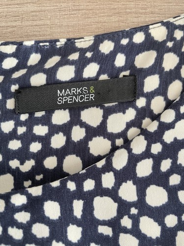M&S Navy White Short Puff Sleeve Shift Dress Abstract Spots Unlined UK Size 16 - Picture 7 of 16