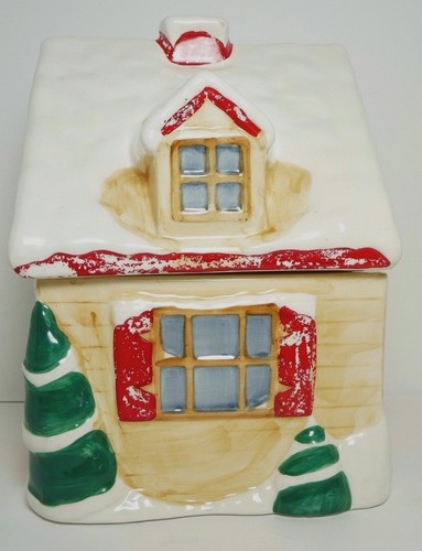 Christmas Holiday Winter Cabin Cottage Gingerbread Cookie Jar MCE EDI Sausalito - Picture 2 of 9