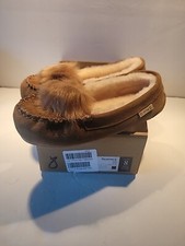 BearPaw Erika Pom Pom Moccasin Style Slippers Hickory Brown New Sz 8M