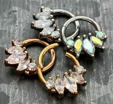 1pc Five Marquise CZ Gem Hinged Segment Ring 16g Septum Clicker Surgical Steel 