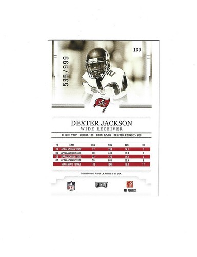 2008 Playoff Prestige Draft Picks Light Blue #130 Dexter Jackson /999 Buccaneers - Picture 2 of 2