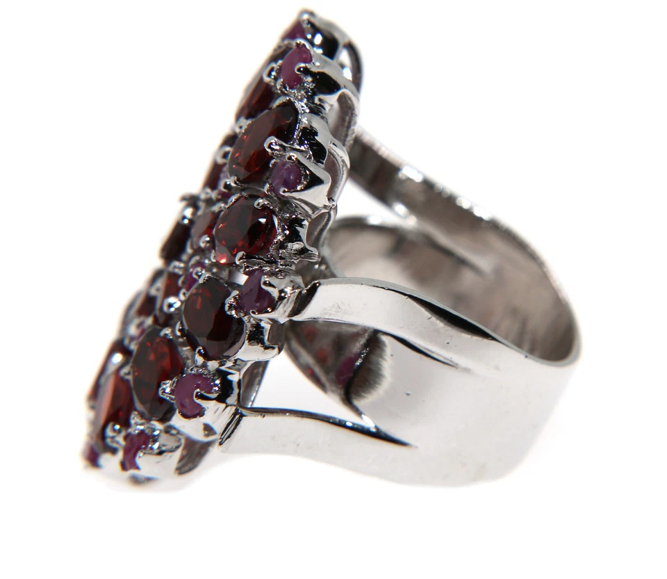 Anello in argento 925 con Granato e Radice di Rubino toppa tondo grande donna 19 - Immagine 3 di 4