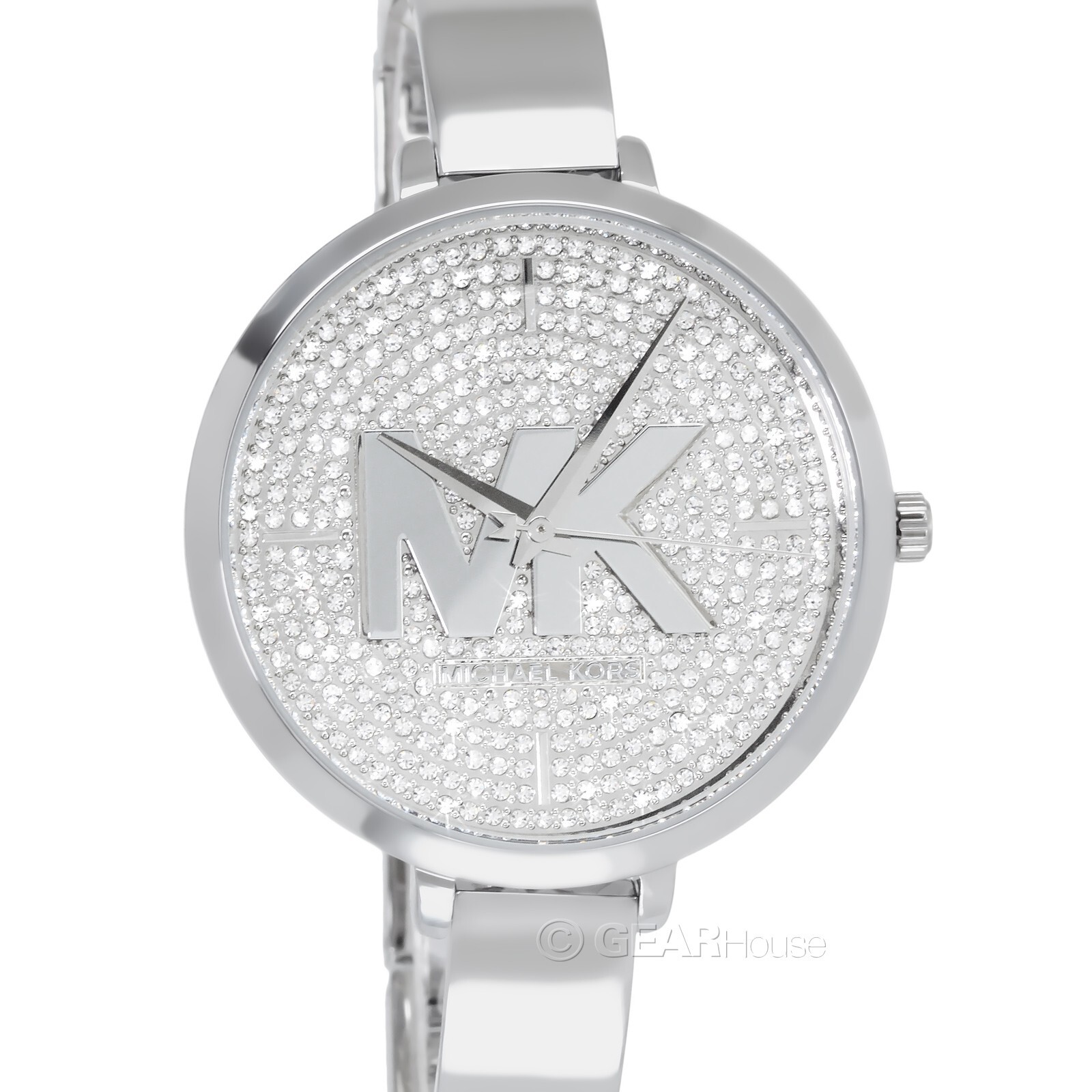 Женские часы Michael Kors Charley с инкрустированным кристаллами циферблатом и логотипом MK, Серебристый Стальной браслет