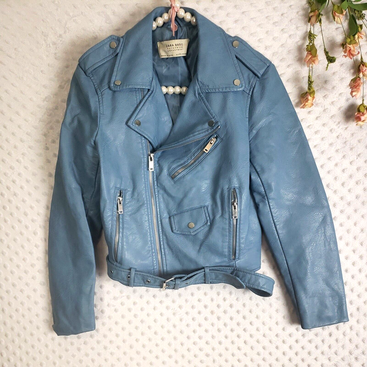Zara Moto Jacket Light Blue Size Small Vegan Faux Leather | eBay Zara Moto Jacket Light Blue Size Small Vegan Faux Leather | eBay