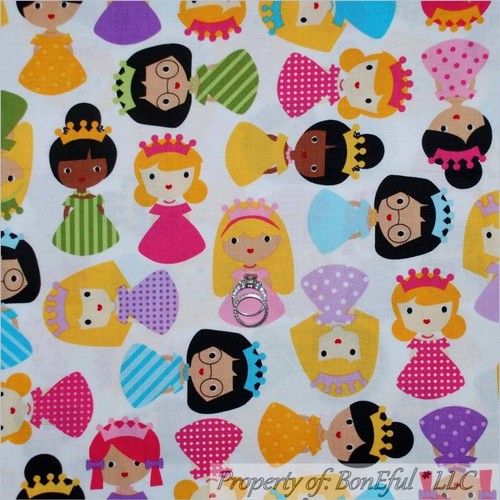 BonEful Fabric FQ Cotton Quilt White Princess Bride Crown Birthday Girl Dress US - Picture 8 of 11