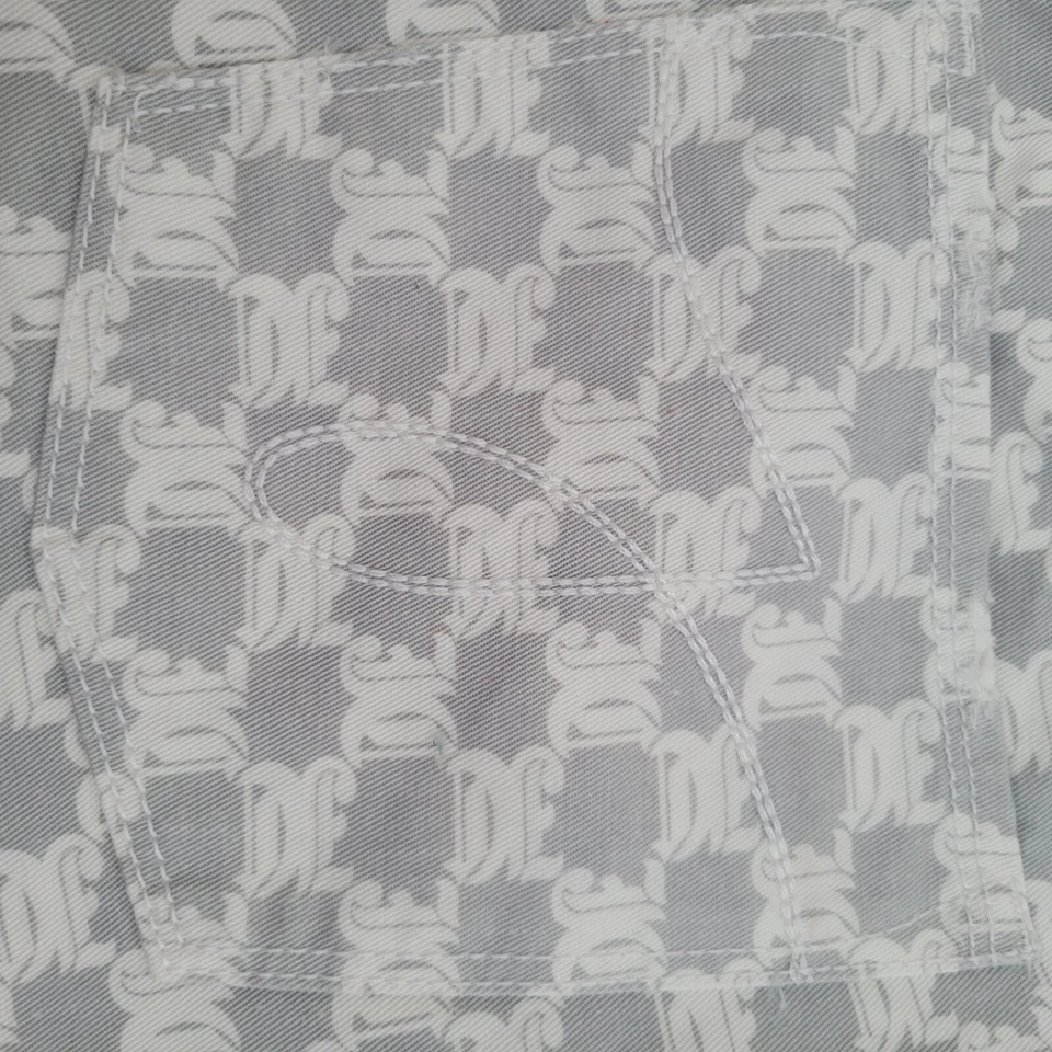 Pantalones Cortos Denim Juicy Couture Talla 25 Gris A Cuadros Envejecido Dobladillo Crudo Botón Mosca Foto 4 de 4