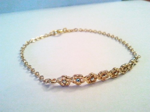 18K Gold Plated Romantic floral Crystals Chain Bracelet Israel made 7.5" long - Picture 12 of 16