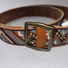LUCKY BRAND Size Leather Tribal Boho Women Belt Woven Geometric PatternNEW Large