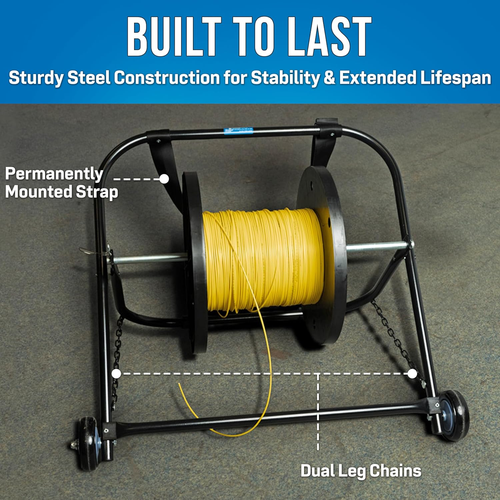 CC-2726WS 26" Wide Steel Cable Caddy with Wheels and Pull Strap for Large Cable - Picture 3 of 12