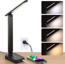LED Desk Lamp, Power Strip with 3 Outlets 4 USB Charging Ports(2 USBC), 4 Modes