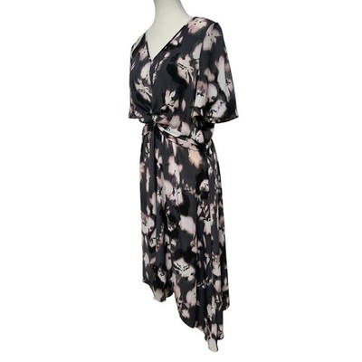 Simply Vera Wang Dark Floral Dress Size S Whimsigoth Midi Asymmetric Work Church