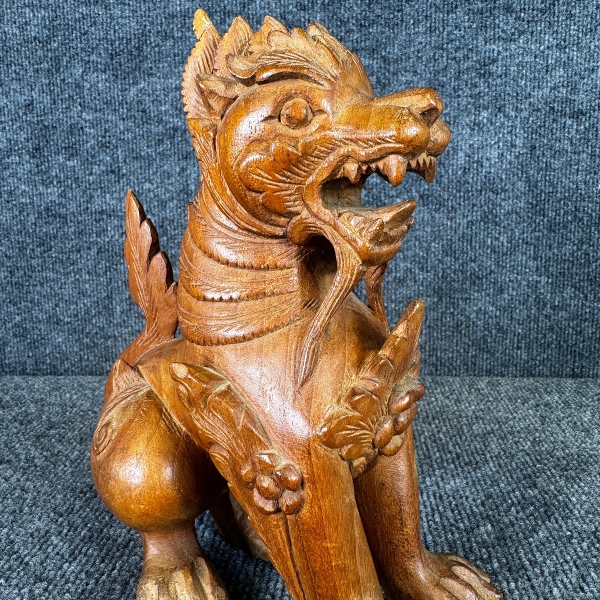Vintage MCM Hand-Carved Southeast Asia Burmese Chinthe Lion Foo