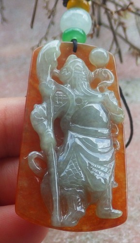 Video Certified Red Natural A Jade jadeite Pendant Guan Gong God 关公 119251 VS - Picture 2 of 8