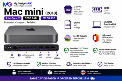 Apple Mac mini 2018 i7 3,2GHz 6-Core 32GB RAM 512GB SSD 10Gb Ethernet - UK