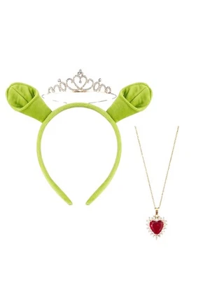 Shrek Kostümzubehör-Set Fiona Haarreif mit Ohren Krone Kette Oger Kostüm - Bild 1 von 4