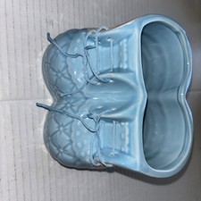 Vintage Napco Ceramic Planter - Baby Boot Planter W/ Laces Baby Blue Boy Quilted