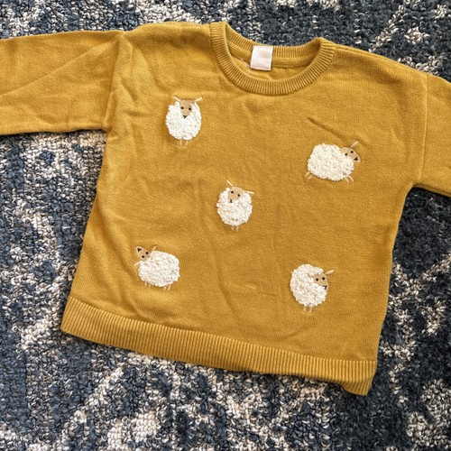 Toddler Girl Baby Gap Sweater Size 4 Mustard Yellow Sheep Lambs Fall Winter