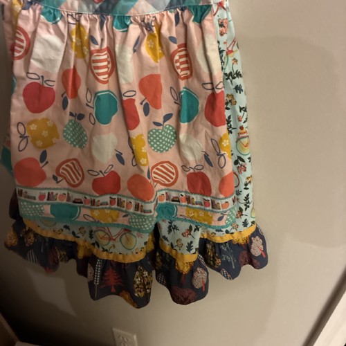 Matilda Jane Girls Dress Size 8 Bike Path Knot Wonderment Apples Back To School - Picture 6 of 11