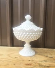 1 Fenton Milk Glass Hobnail Pedestal Bowl/Candy Dish with Lid. 6⅛"W x 8"H.