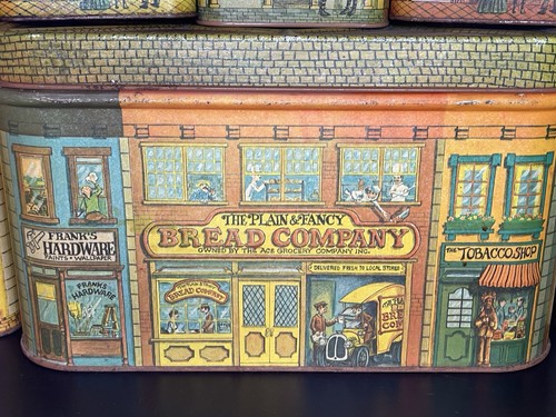 Vintage Cheinco Village Shops Tin Kitchen Storage Metal Canisters Set of 8 - Picture 2 of 14