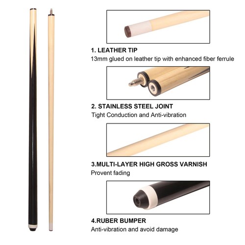 Pool Sticks 2-Piece 58 Inch Wooden Billiard Cue Hard Wood Pool Cues 19-21 oz ... - Picture 3 of 7